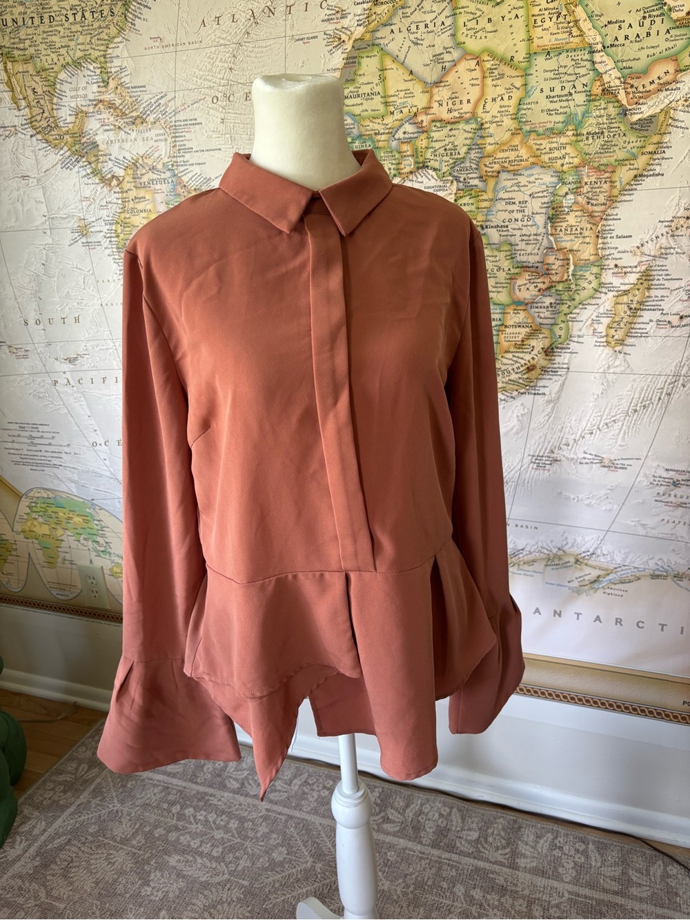 Mustard Seed Button-Down Peplum Blouse